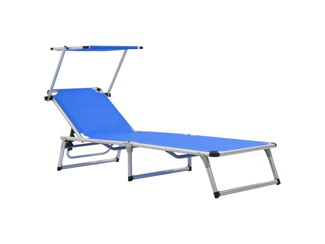 Tumbona plegable Mueble para patio Asiento de jardín con toldo aluminio y textilene azul