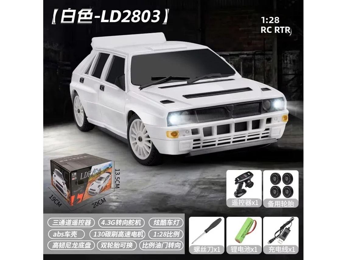 (Blanco) Coche de carreras de derrape con control remoto de 2,4 G, tracción en las 4 ruedas, alta velocidad, modelo de coche de juguete