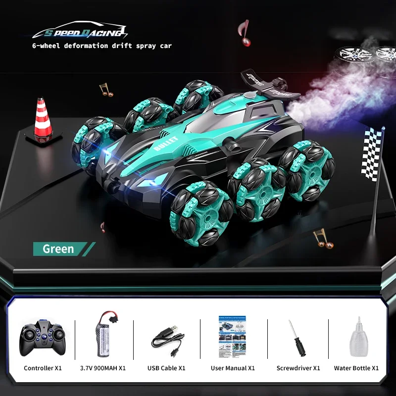 Coche Teledirigido Acrobático De Seis Ruedas, Con Sensor De Gestos De 2,4 Ghz, Capacidad Para Escalar 360°, Derrapar Y Lanzar Agua.