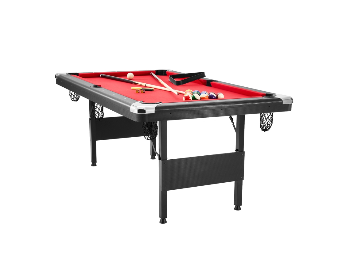 Mesa de billar portátil Succebuy de 1,8 m con tela roja para sala de juegos