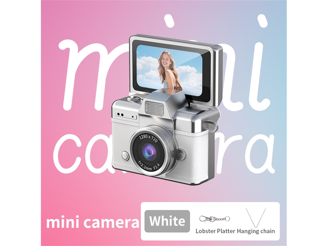 Mini Cámara Digital Portátil (blanca, Sin Tarjeta Tf) Con Pantalla Para Selfies Giratoria De 180°, Flash Y Múltiples Filtros.