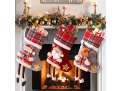 Meias De Natal Penduradas, 3 Unidades, Decoração De Natal, Meias De Natal Grandes Personalizadas Para Crianças, Vermelhas E Cinzentas.