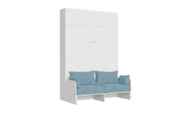 Cama Doble Plegable Kentaro De 160 Cm Con Sofá Y Mueble Alto De Fresno Blanco, Azul Claro