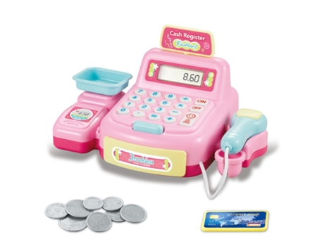 Simulación de Simulación: Caja Registradora Plegable, Juguete Con Monedas Y Escáner Rosado
