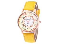 Reloj De Cuarzo Con Correa De Cuero Pu Moda Dial Redondo Para Mujer Amarillo