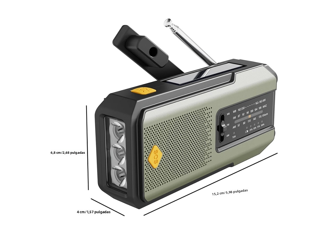 Radio De Emergencia Solar (verde) - Am/fm/noaa - Led - Alarma Sos - 2000 Mah - Recargable