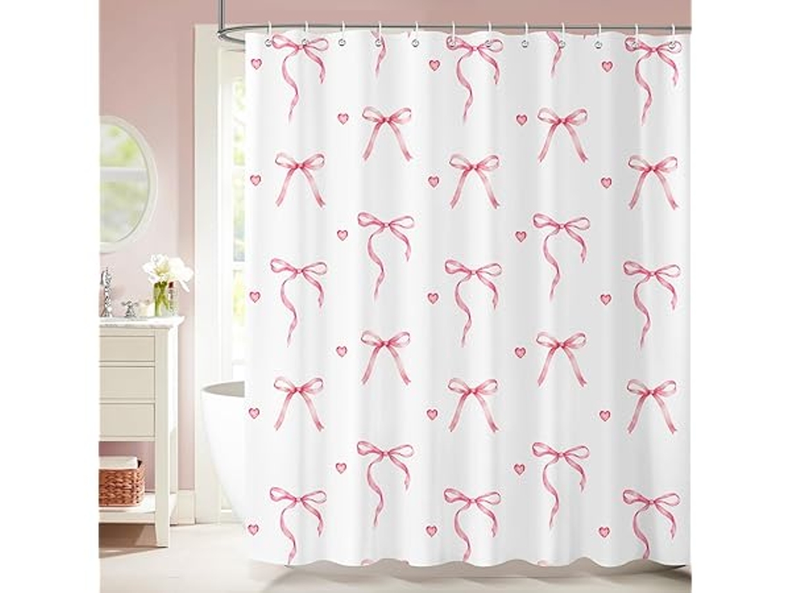 Cortina De Ducha De 180 X 180 Cm, Estilo Adorable, Ideal Para Niñas, Impermeable Y Resistente Al Moho, Con 12 Ganchos, Lavable A Máquina, Pa