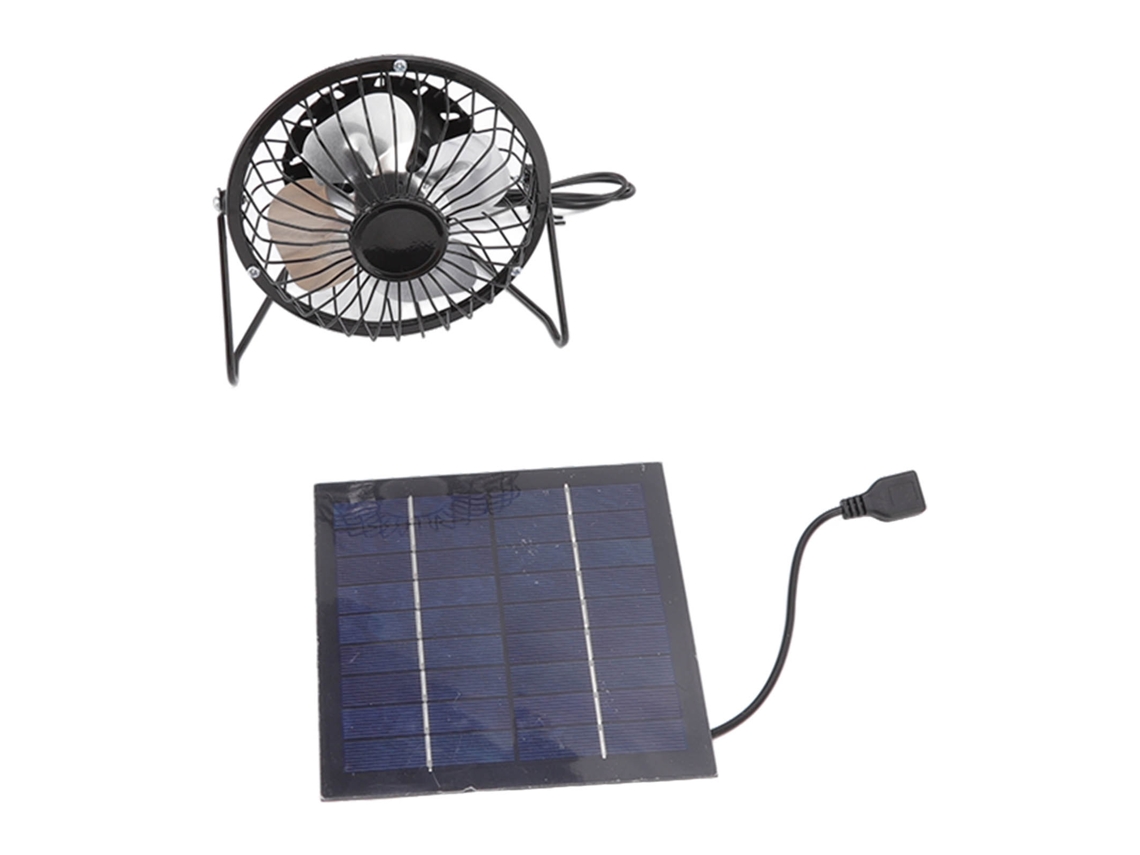 Ventilador solar USB portátil de 5V 2.5W alimentado por paneles fotovoltaicos.