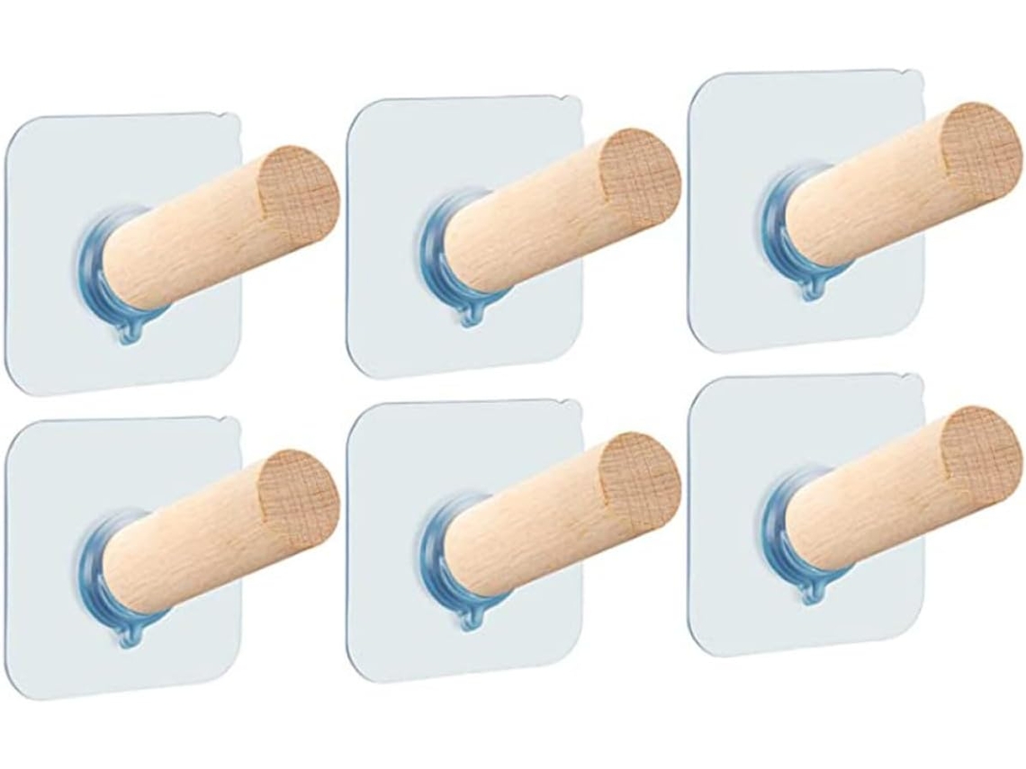 Ganchos Adhesivos Madera Pared Requieren Taladro Juego 6 Largos Abrigos Sombreros Fijación Resistente Puertas