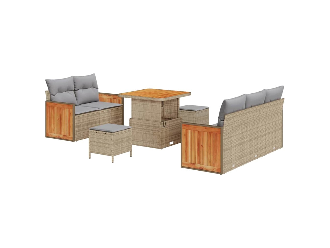 Maison Exclusive - Conjunto de sofás de jardín de mimbre de 10 piezas en beige y gris claro.