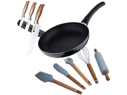 Juego de sartén de aluminio prensado de 24 x 4,5 cm, 3 cuchillos, 5 utensilios de cocina y salsa