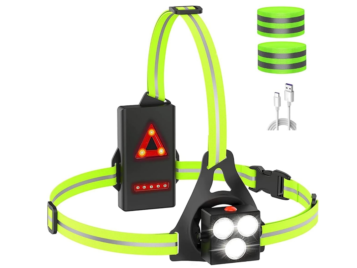 IPX55 a prueba de agua - Lámpara de pecho LED recargable por USB Antorcha de cuerpo con advertencia de seguridad trasera Jogging Senderismo Caminar Perros (Negro) YIZHOOD