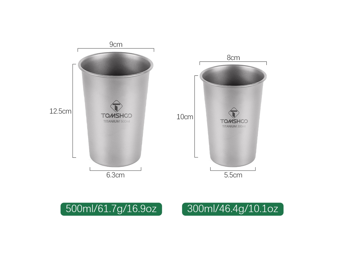 Taza Mali Pure Titanium para camping y actividades al aire libre, portátil, 500 ml, para cerveza o café, ligera y resistente a caídas.