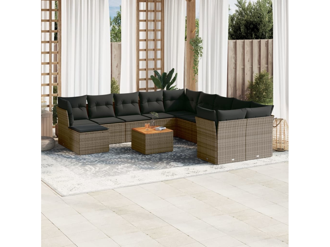 Conjunto de sofá de jardín de 12 piezas con cojines, ratán gris, DKD Home Decor