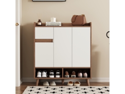 Zapatero Con Estantes Ajustables - Organizador Minimalista Con Patas De Madera Maciza - 99x90x35 Cm - Blanco + Natural