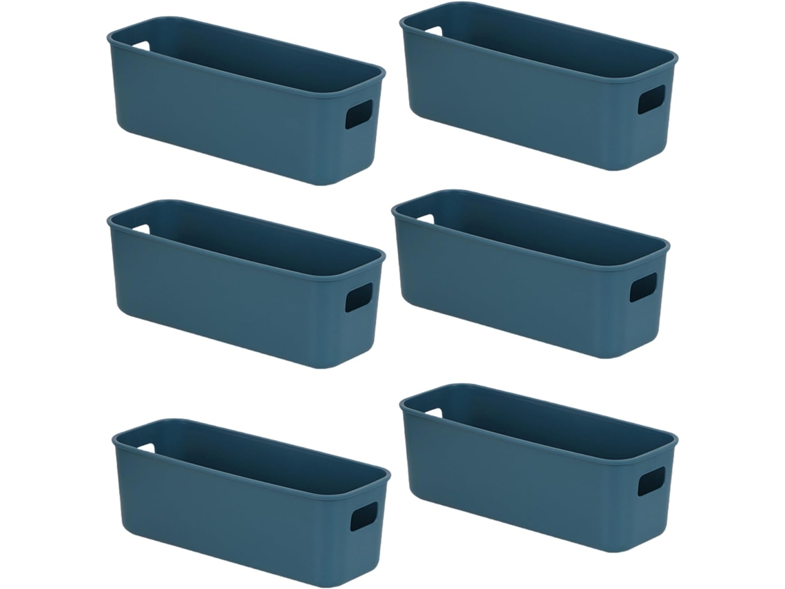 Caja De Almacenamiento Multifuncional - 6 Cajas De Almacenamiento De Plástico Azul - Cesta Pequeña - Para Estante, Cocina, Baño