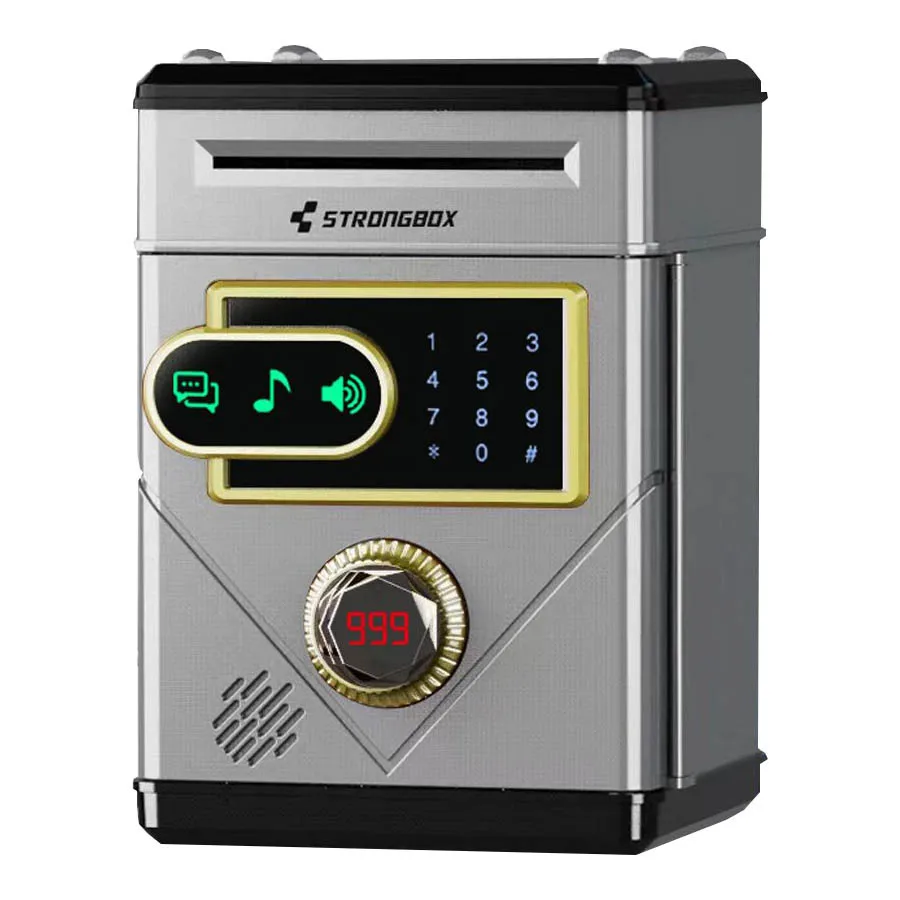Alcancía electrónica con contraseña, contadora automática de monedas y billetes, caja de ahorros con pantalla táctil Mdug (plateada)