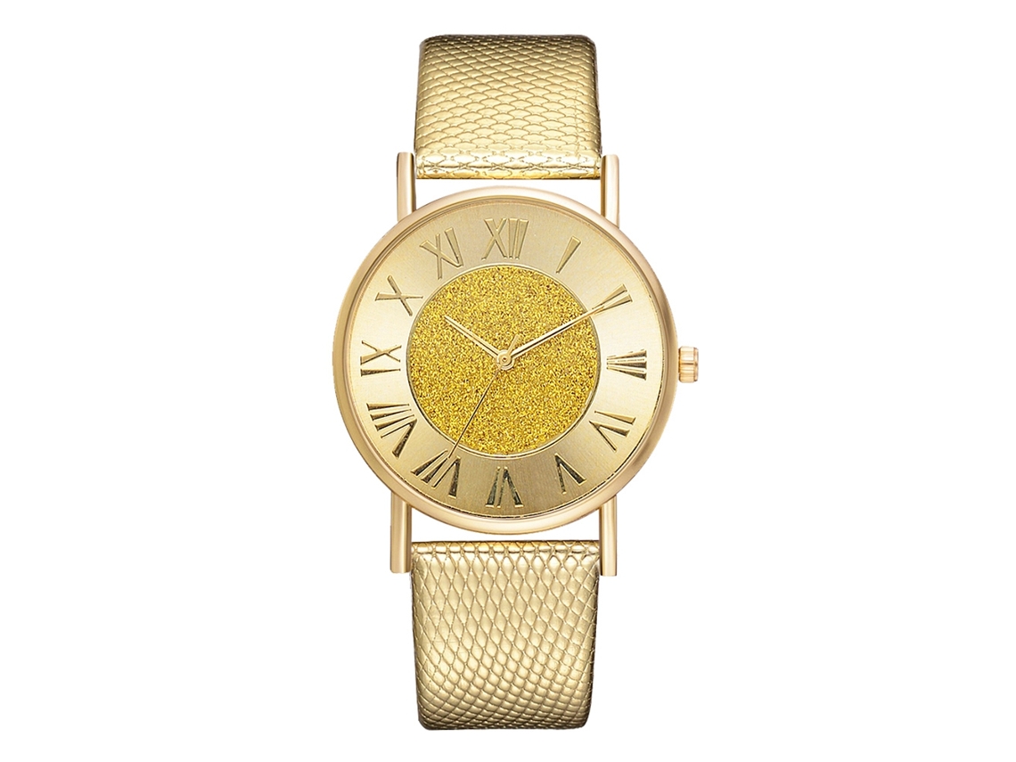 Reloj De Pulsera De Cuarzo Informal Para Mujer Con Esfera Redonda Y Correa De Piel Sintética Dorada.
