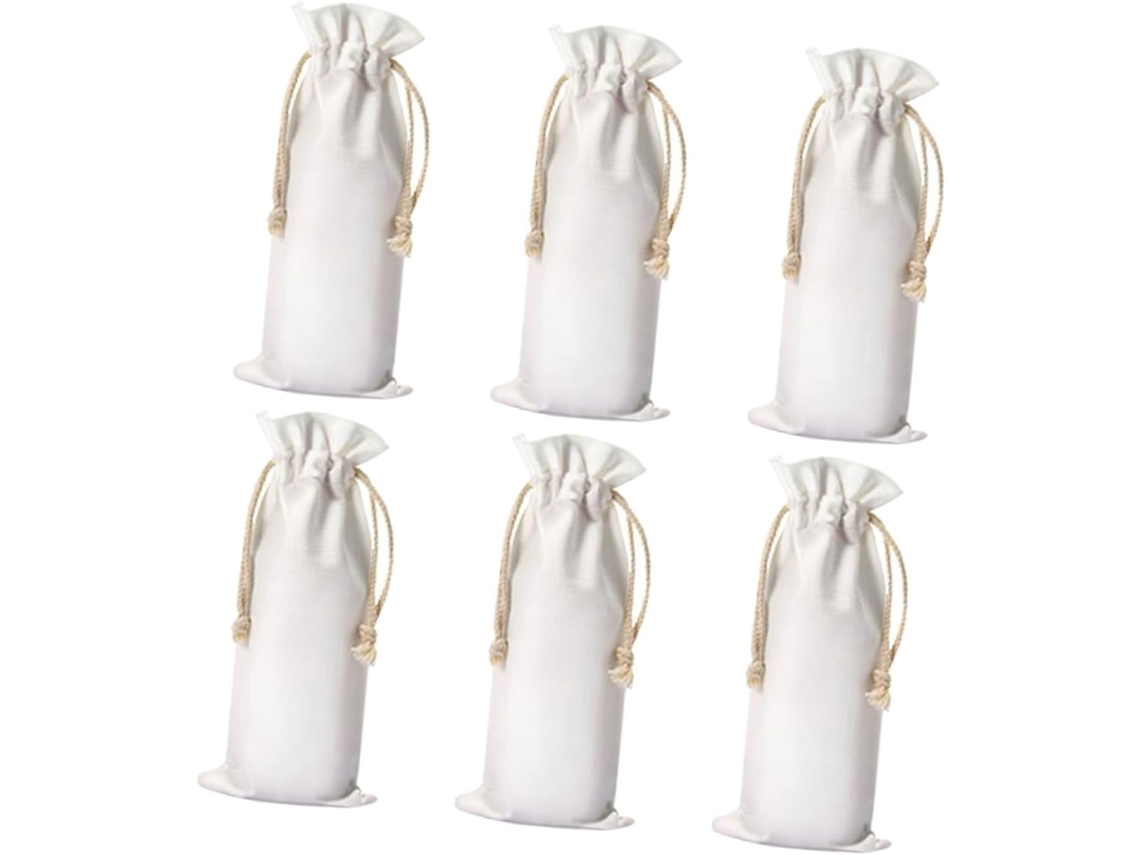 Juego De 6 Bolsas De Lona Reutilizables Para Vino Con Cordón, Elegante Y Portátil.