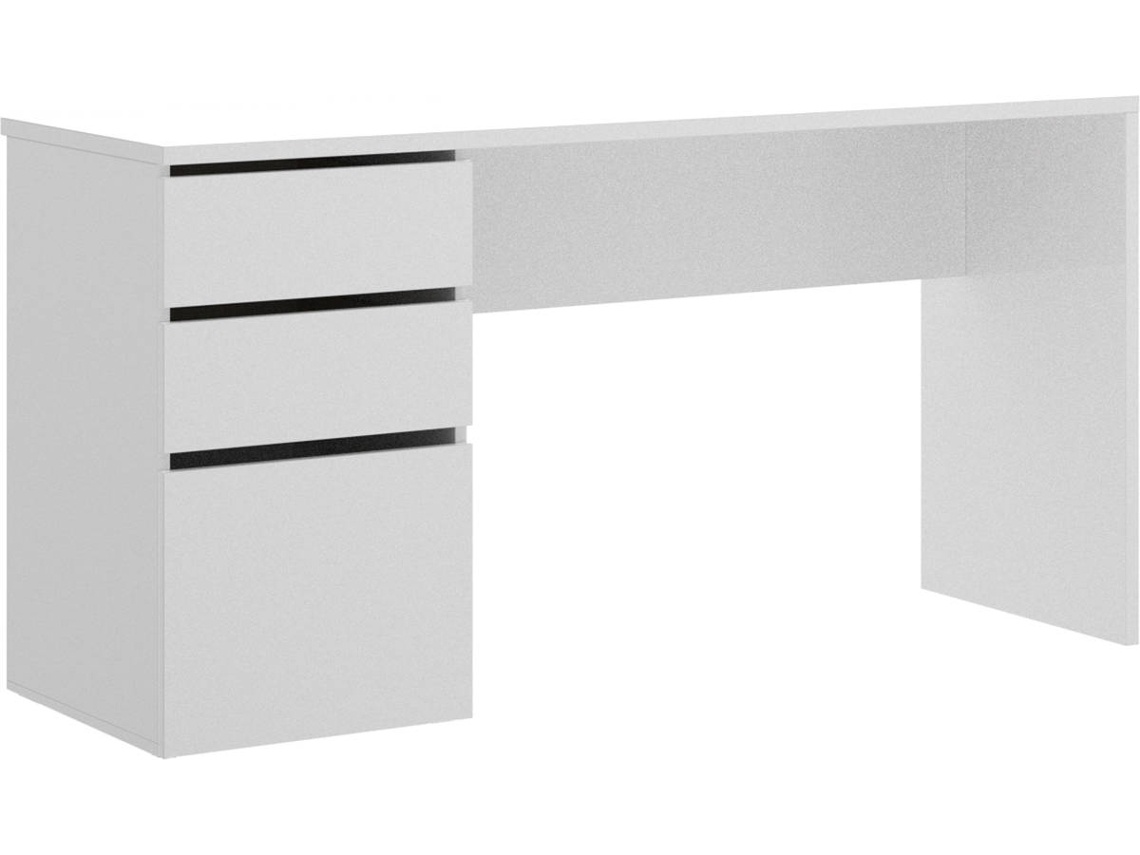 Mesa de Escritorio con 2 Cajones y 1 Puerta DKIT Shiro (Blanco Brillo - 75x139x60 cm)