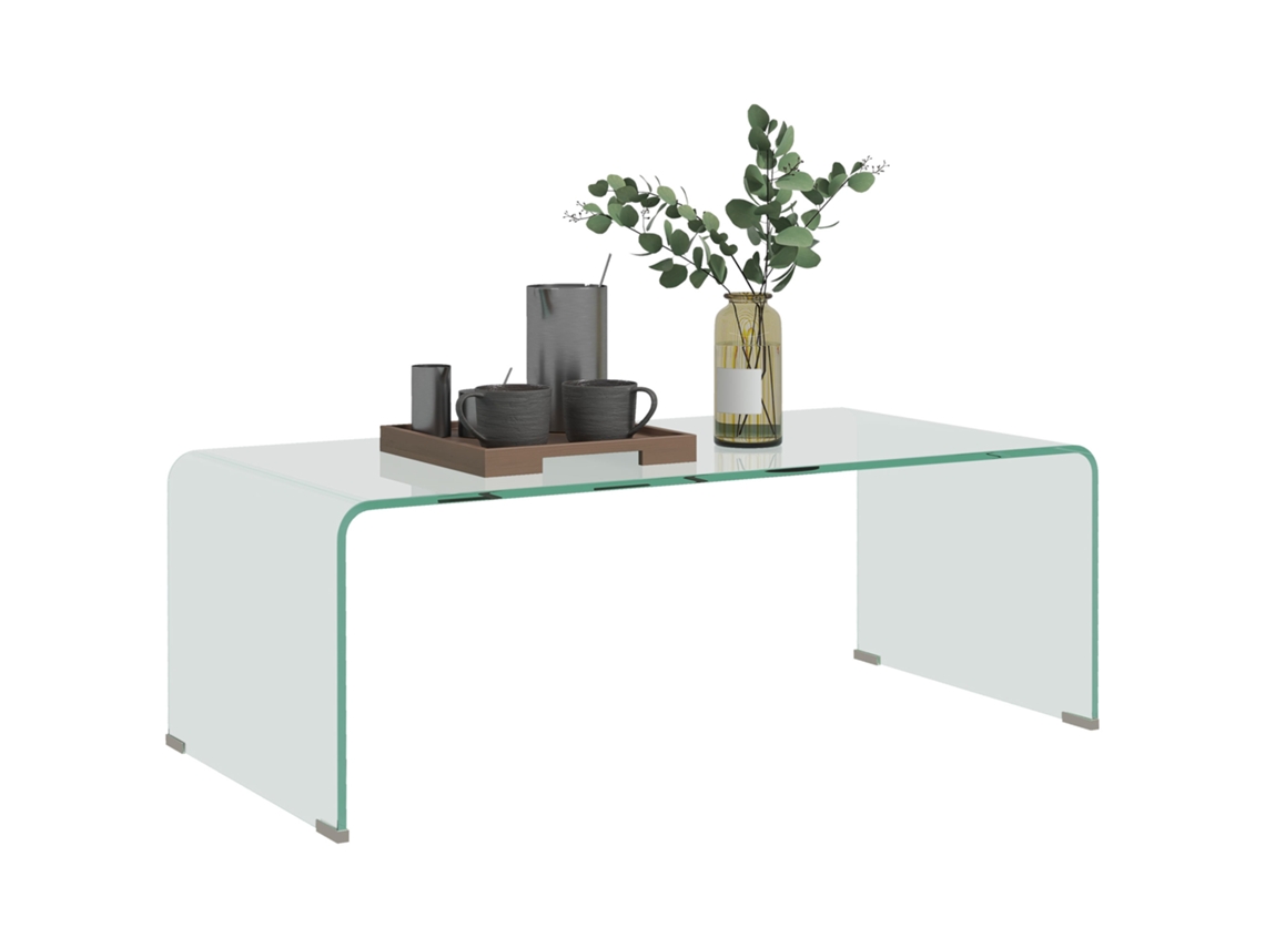 Mesa De Centro Moderna De Cristal Templado Para Salón Con Diseño Monobloque, 100x50x35 Cm, Transparente