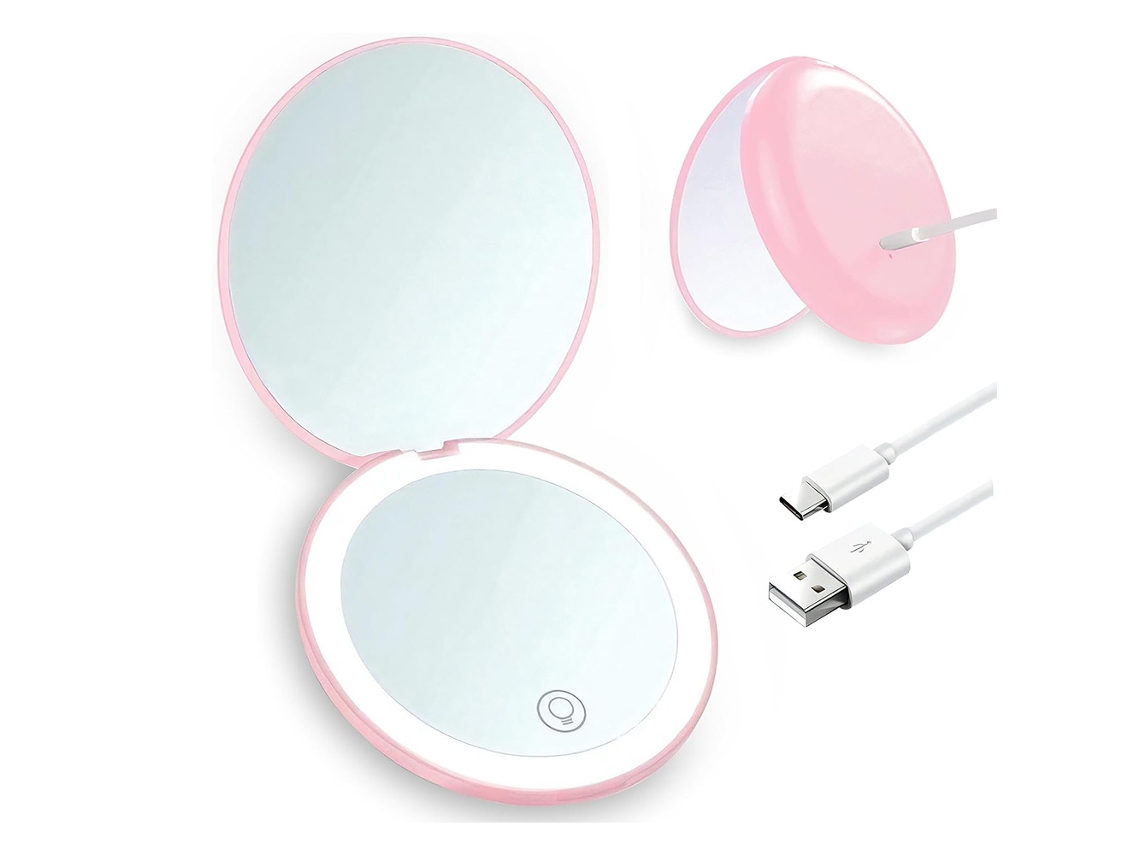 Espejo De Maquillaje Led Recargable, Aumento 1x/10x, Con Luz, Se Puede Colocar En Un Bolso.