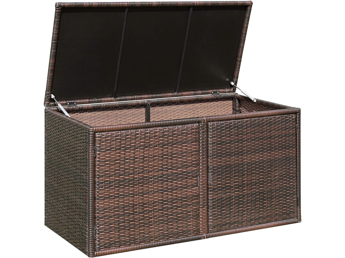 Baúl de Almacenamiento 335L, Arcón Exterior, Caja de Almacenamiento de Ratán, Cubierta y 2 Estantes COSTWAY