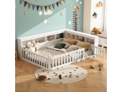 Sofá Cama, 140x190cm, Sofá Cama, Sofá Cama, Lado De La Cama Con Compartimento De Almacenamiento, Cama Con Somier (sin Colchón), Balaustrada, Blanco