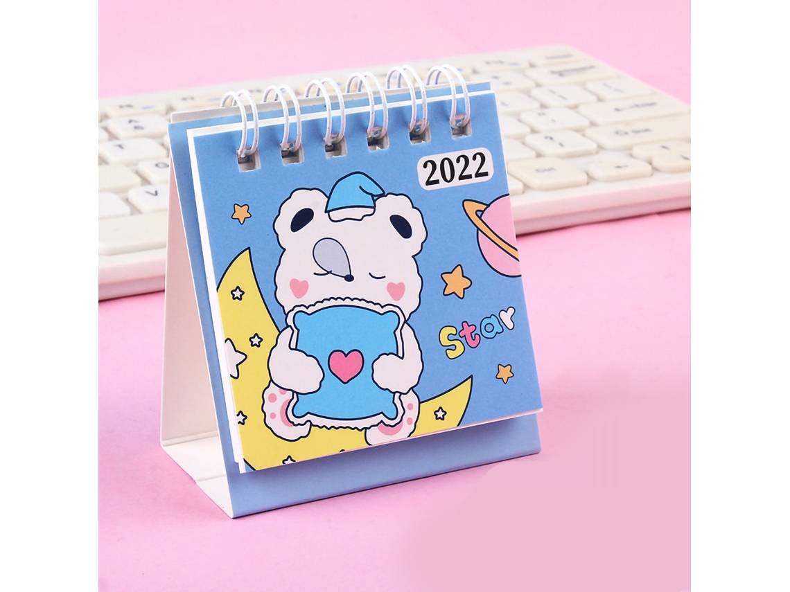 Calendario De Escritorio Pequeño De 2022 Con Estampados De Dibujos Animados Y Encuadernación De Doble Espiral.