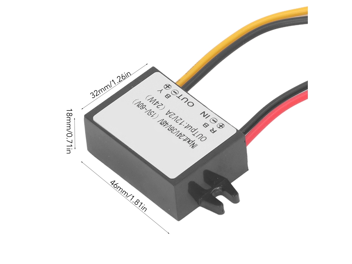 Convertidor reductor de CC a CC de 24 V, 36 V, 48 V a 12 V, 2 A, 24 W, alto rendimiento, resistente al agua IP67.