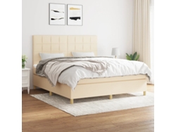 Cama Box Spring Con Colchón Tela Color Crema 160x200 Cm