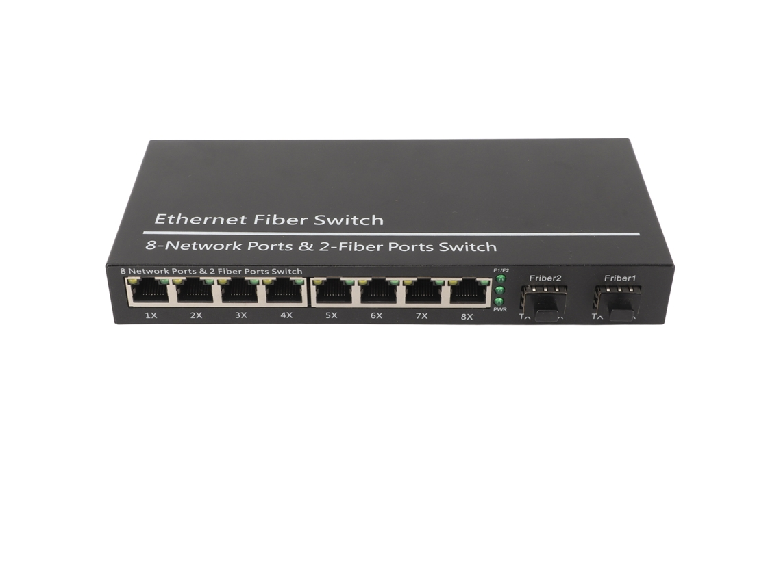Conversor De Mídia De Fibra Ethernet (2 Portas Ópticas 8 Portas Elétricas, Conversão De Ethernet Gigabit)