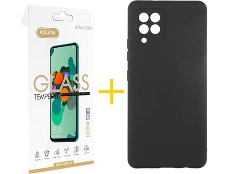 Funda y Protector de Vidrio Samsung Galaxy A42 5G ACCETEL Silicona Líquida Negro