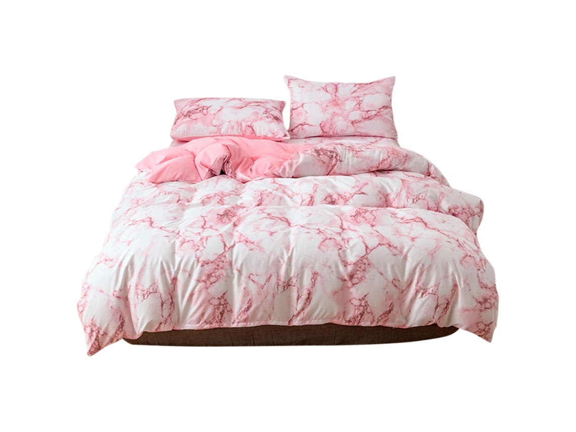 Juego De Sábanas De Poliéster Jaspeado Con Funda Nórdica Y Almohadas, Tamaño Doble Europeo, Color Rosa.
