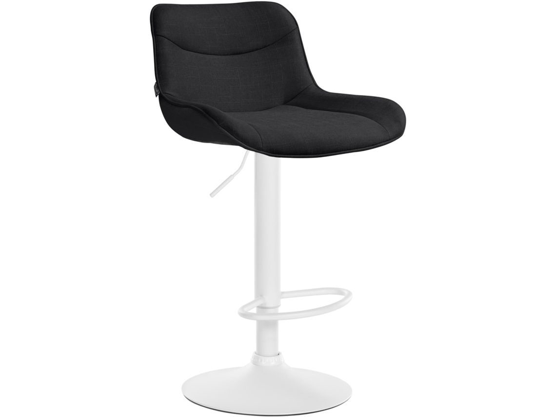 Taburete de bar X1 giratorio, ergonómico, con costuras decorativas, tapizado en tela negra y estructura metálica blanca 10_0005912