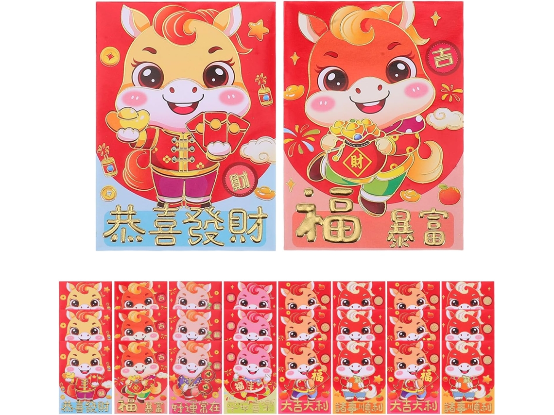 20 Bolsas Rojas Chinas Con Forma De Sobre Para Año Nuevo, Con Estampado De Caballo Animado
