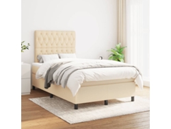 Cama Box Spring Con Colchón Tela Color Crema 120x200 Cm