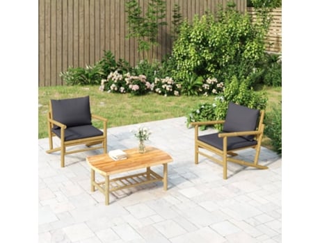 Conjunto 2 Silla De Jardín VIDAXL Gris Bambú