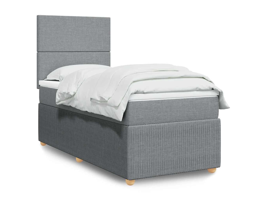 Cama Box Spring Con Colchón Tela Gris Claro 80x200 Cm