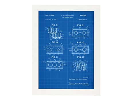 Póster NACNIC con Patente de Piezas Lego 2. con Diseño de Patente Antigua