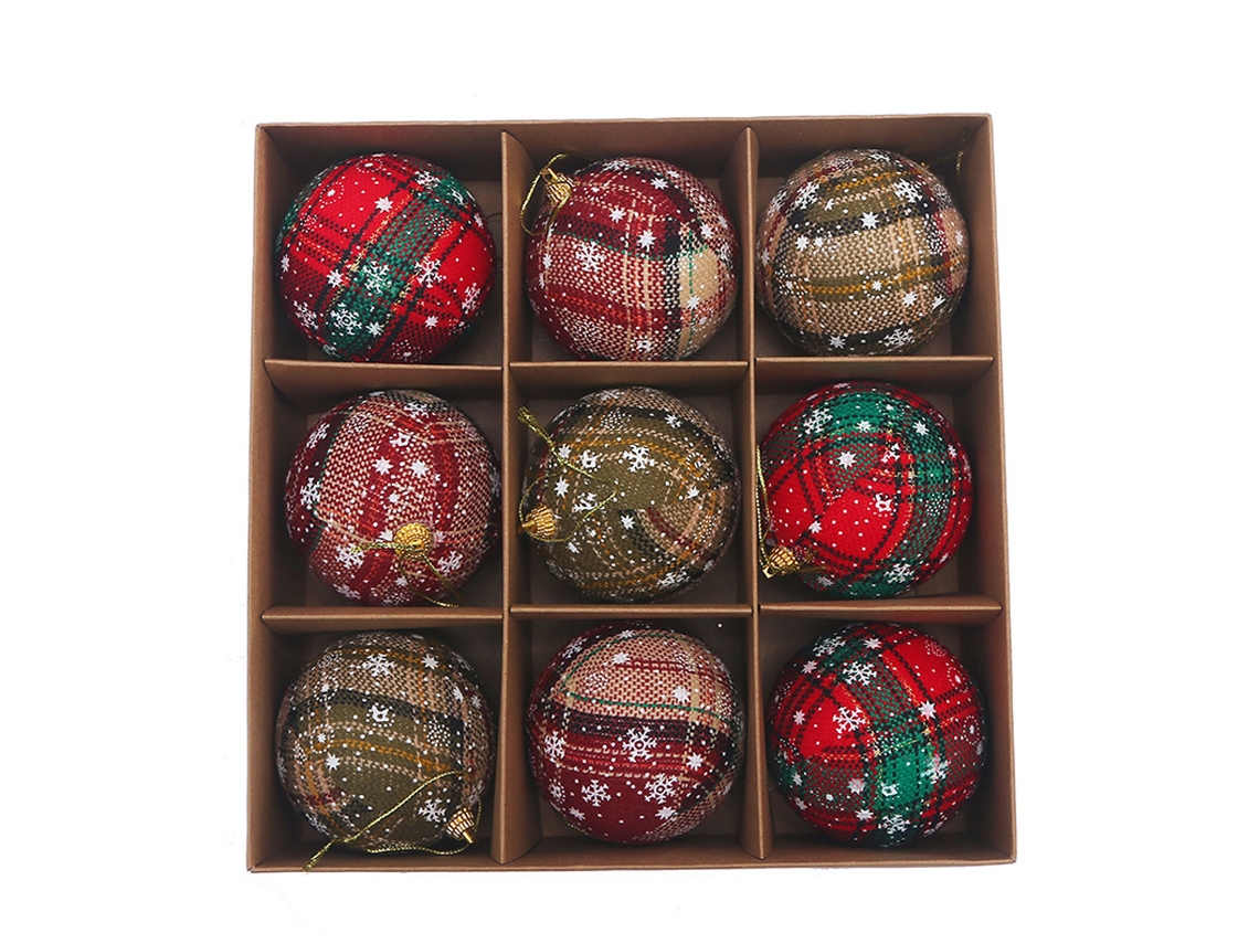Adornos navideños: 9 piezas de bolas navideñas a cuadros para decoración festiva RNEMITERY