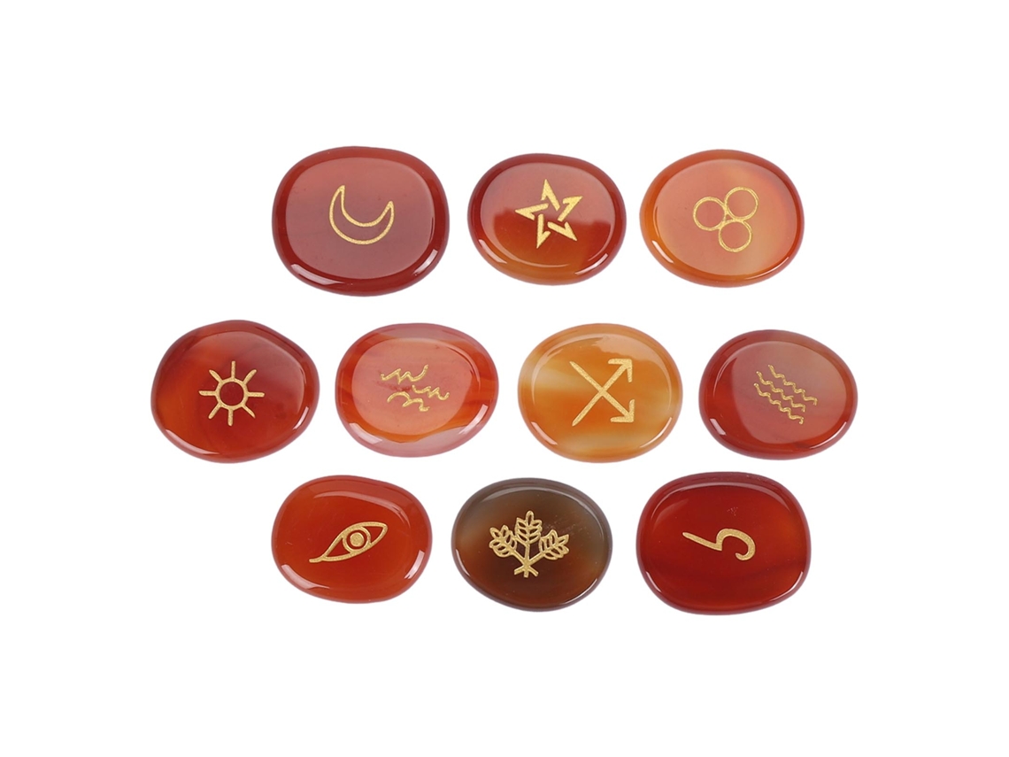 10 Peças Pedras de Runa Gravadas com Símbolos de Cura para Meditação e Adivinhação Ágata Vermelha