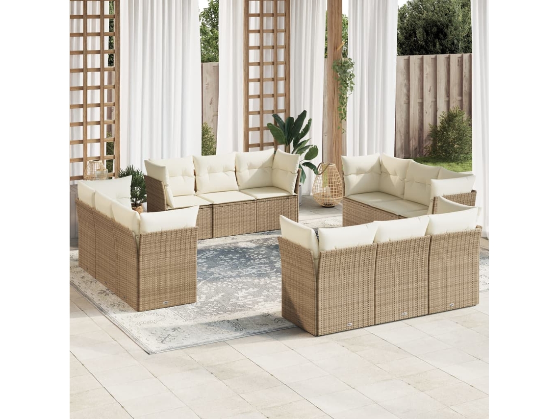 Conjunto de 12 sofás de jardín con cojines de mimbre beige de DKD Home Decor