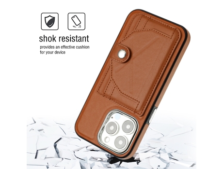 Funda Mobile Phone Cases Shockproof With Card para iPhone 14 Pro Piel Marrón