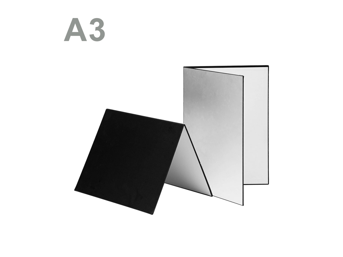Reflector Difusor Plegable De Cartón 3 En 1 (negro, Blanco, Plata) Para Fotografía De Productos Comida, Tamaño A3