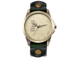 Reloj De Cuero Pu Redondo Estilo Punk Retro Con Números Romanos Unisex Negro