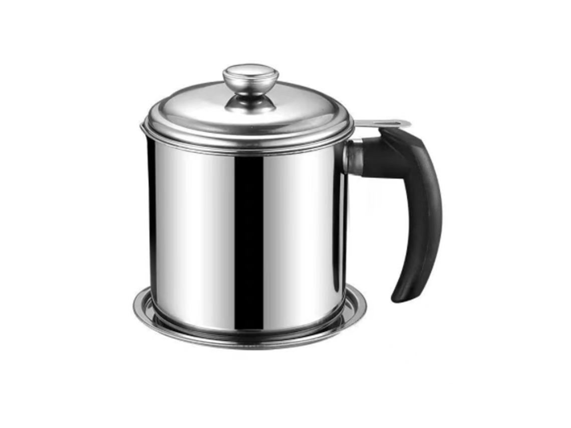 Recipiente De Filtro De Aceite De Acero Inoxidable 304 Apto Para Uso Alimentario De 1,3 L Con Tapa Antipolvo Y Bandeja De Malla Fina.
