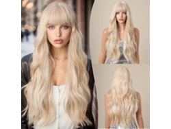 Peluca Larga Rizos Rubio Con Flequillo Para Cosplay De Mujer