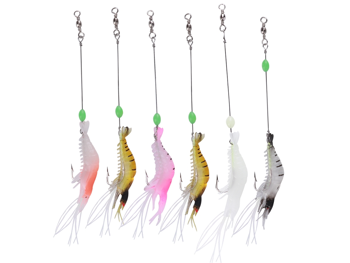 6pcs Isca Artificial Camarão Soft Luminoso De Alta Simulação Com Anzol Para Pesca