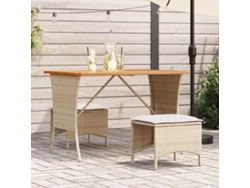 Set Comedor De Jardín 3 Uds | Mueble De Jardín Con Cojines Ratán Sintético Beige